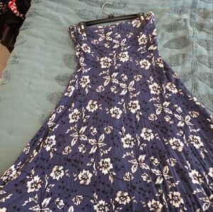 Floral Strapless Dress in Blue and White